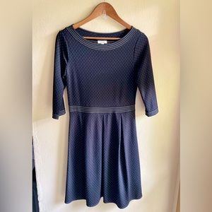 Max Studio 3/4 Sleeve Black and White Polka Dot Midi Dress. Pleated Skirt. XS